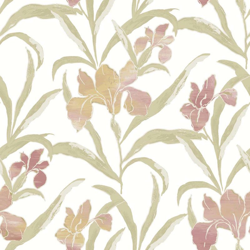 Papel pintado lirios rosa y verde sobre blanco – Rio 2021 Lindeza