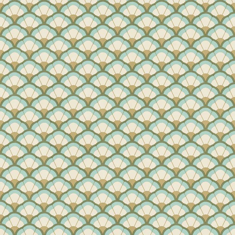 Papel pintado escamas art déco verde agua – Rio 2044 Nossa