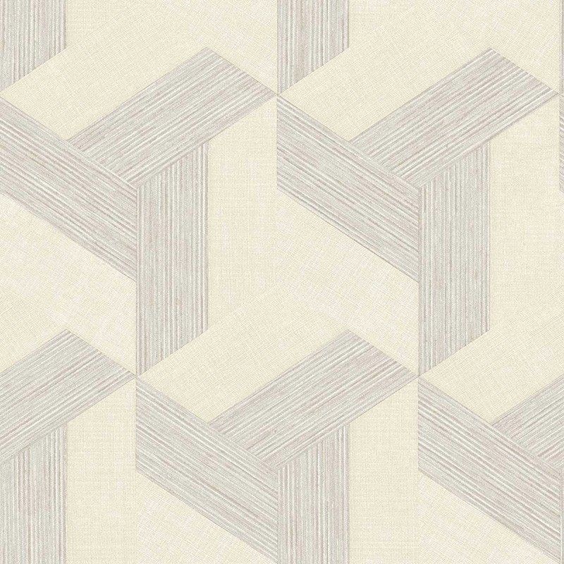 Papel pintado geométrico 3D efecto madera crema y gris – Sintesi 27501
