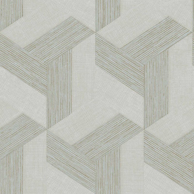 Papel pintado geométrico 3D efecto madera gris verdoso – Sintesi 27506