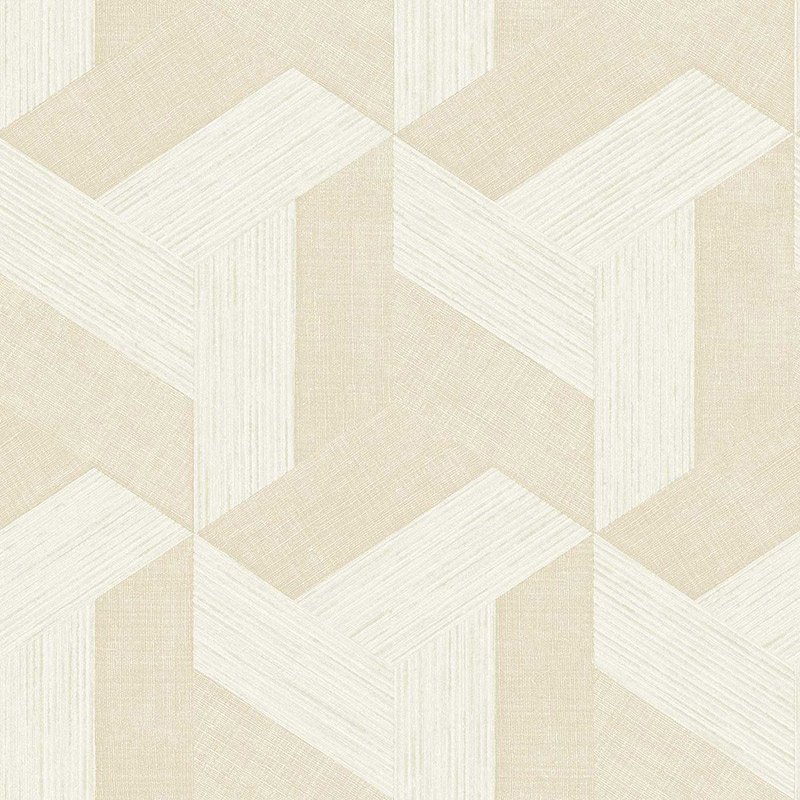 Papel pintado geométrico 3D efecto madera marfil – Sintesi 27507