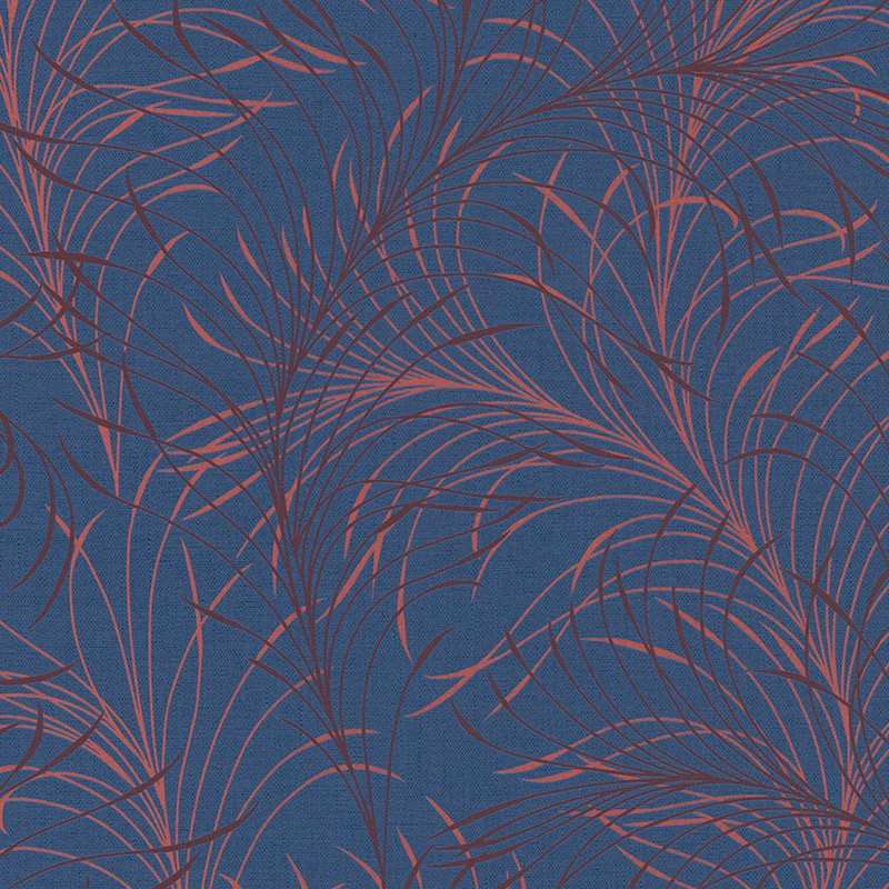 Papel pintado plumas finas rojo sobre azul marino – Spring 31718