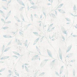 Papel pintado ramitas y hojas finas verde agua sobre blanco – Hojaraska 32631