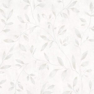 Papel pintado ramitas y hojas finas beige claro sobre blanco – Hojaraska 32632