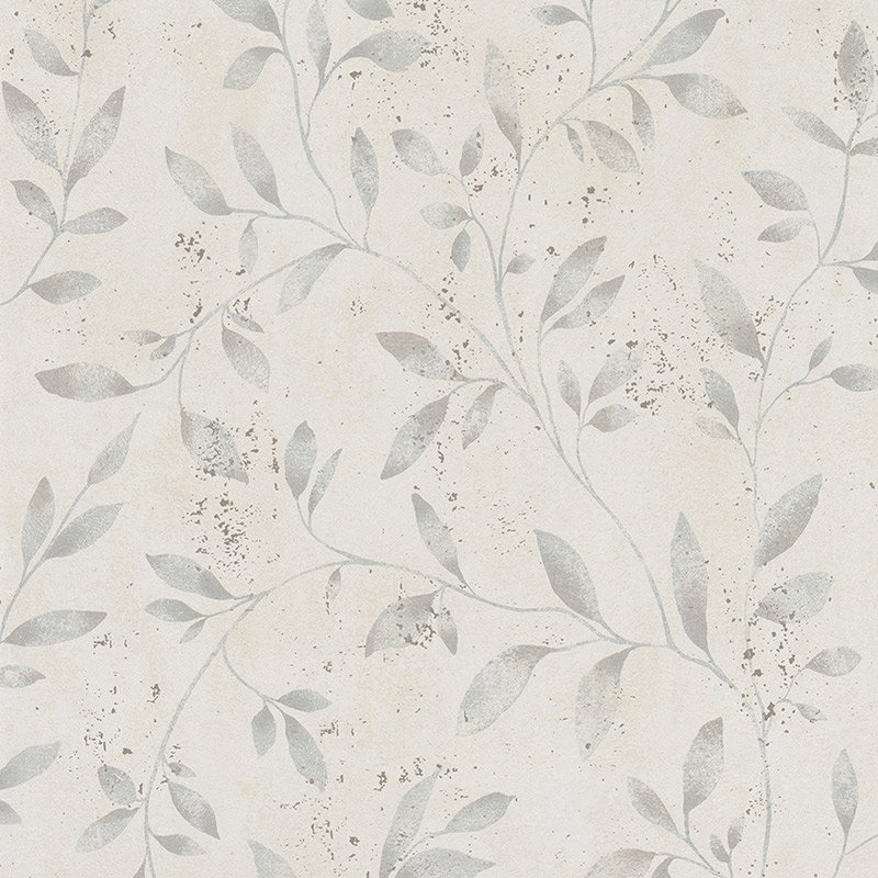 Papel pintado ramitas y hojas finas beige y gris – Hojaraska 32633