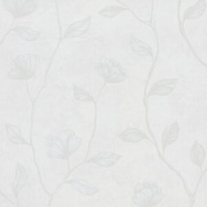 Papel pintado flores en tallo blanco sobre gris claro – Hojaraska 34803