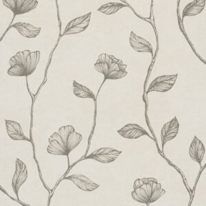 Papel pintado flores en tallo marrón sobre beige – Hojaraska 34804