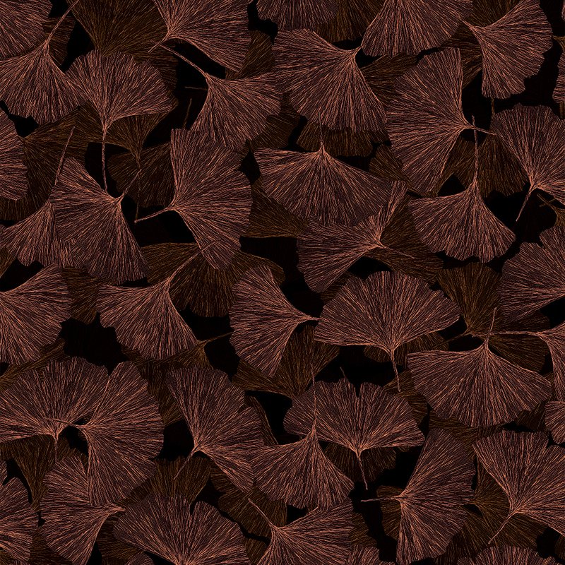 Papel pintado hojas de ginkgo marrón chocolate sobre negro – Bango 35779