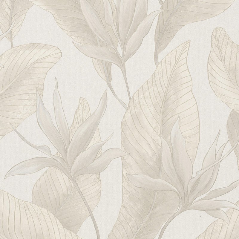 Papel pintado hojas y flores tropicales beige – Silence 36462