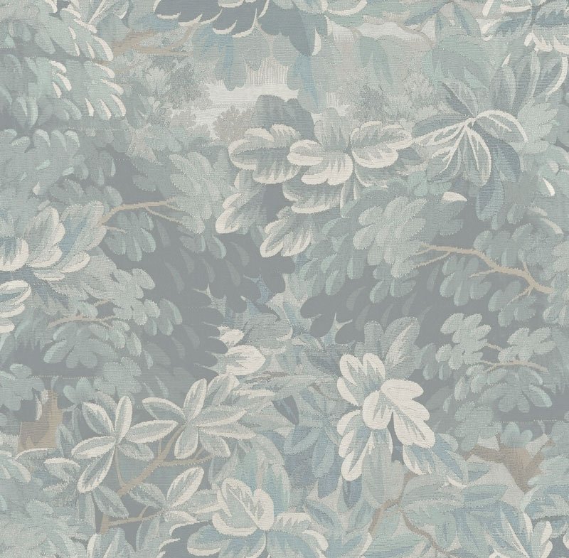 Papel pintado follaje clásico tipo tapiz azul verdoso claro – Goya 3850-4