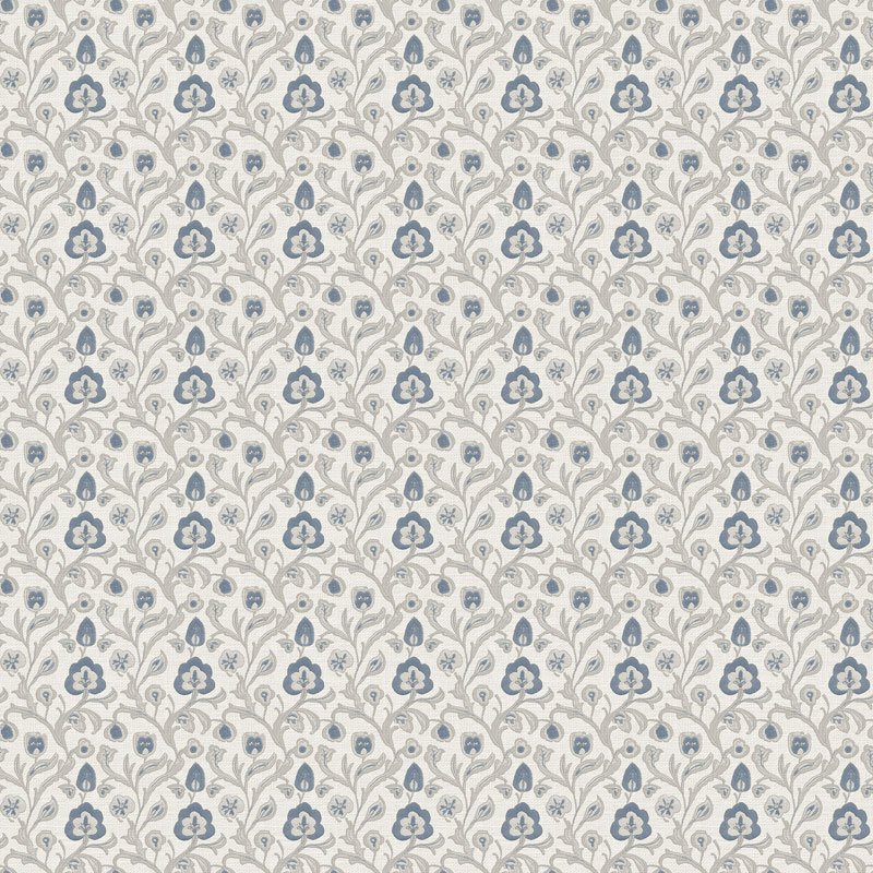 Papel pintado pequeño motivo floral clásico azul sobre blanco – Goya 3851-3