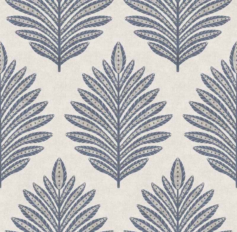 Papel pintado hojas de palmera grandes azul marino sobre crema – Goya 3853-3