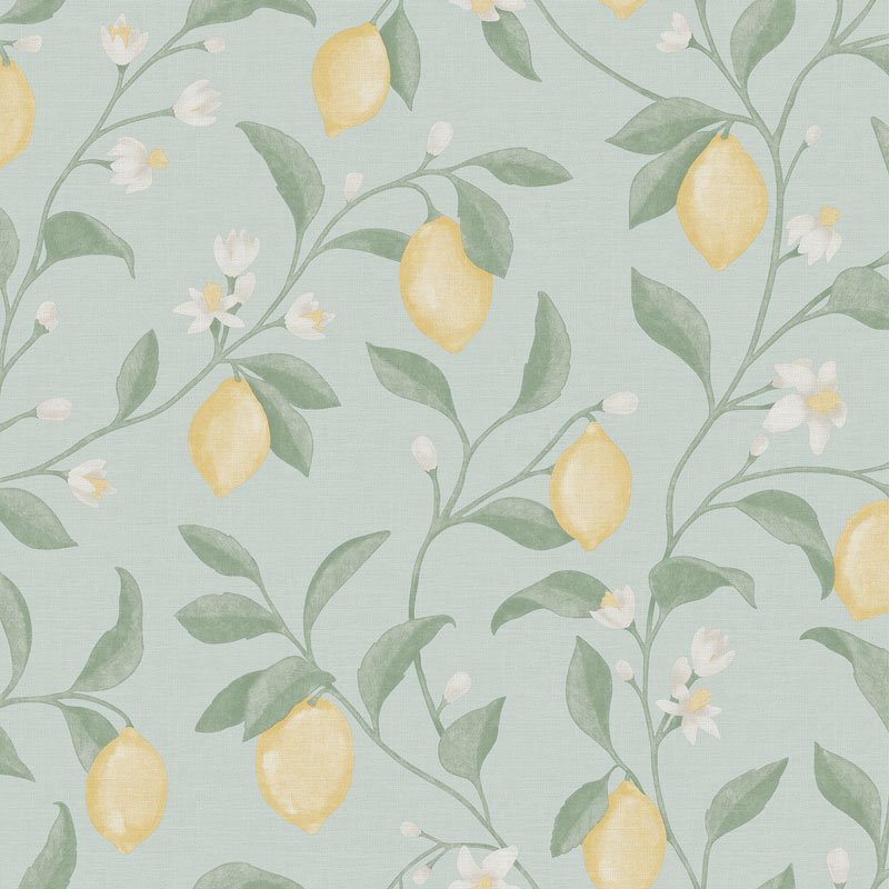 Papel pintado ramas de limonero fondo verde agua – Goya 3854-4