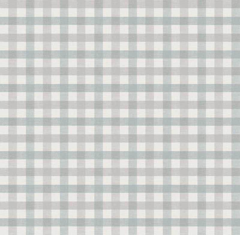 Papel pintado cuadros vichy verde agua y gris – Goya 3856-4