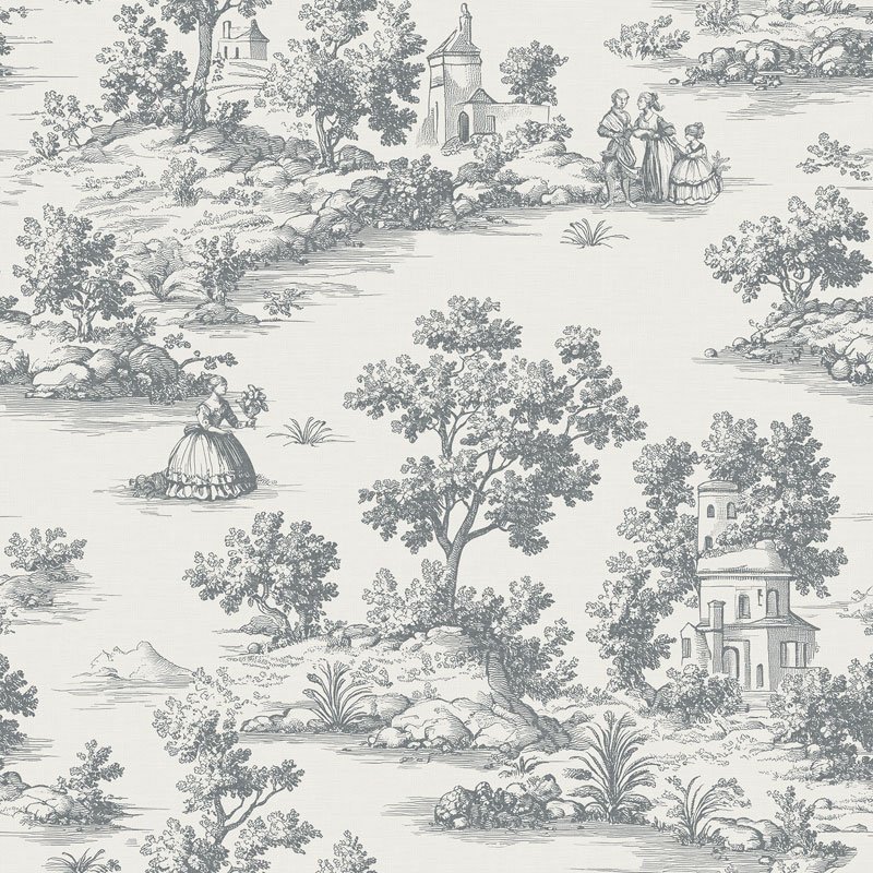 Papel pintado toile de Jouy gris – Goya 3858-6