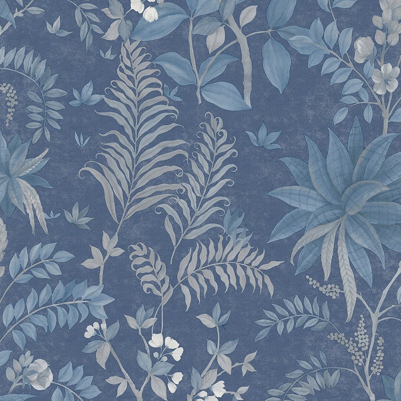Papel pintado helechos y plantas botánicas fondo azul índigo – Jaipur ICH 480-5