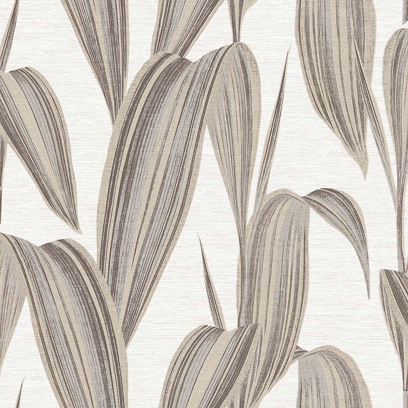 Papel pintado hojas alargadas grandes gris sobre blanco – Jaipur Parato 5831
