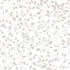 Papel pintado hojitas en ramas rosa sobre blanco – Spring 88948