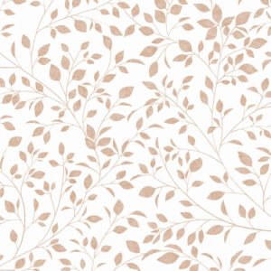 Papel pintado hojitas en ramas cobre sobre blanco – Spring 88949