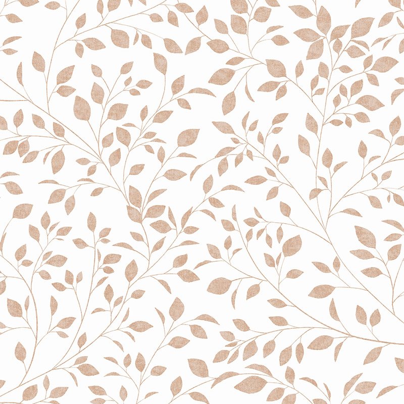 Papel pintado hojitas en ramas cobre sobre blanco – Spring 88949